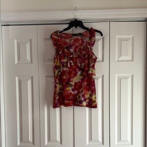 New York & Company Red and Orange Ruffled Blouse